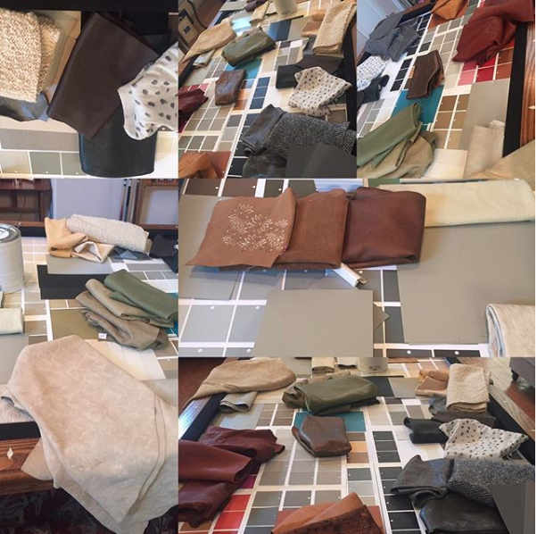 Home interior design with leather and paint swatching for private client